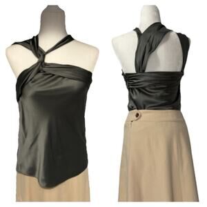 Ralph Lauren Black Label Silk Blouse One Shoulder Satin Top Halter Twist Tank 8